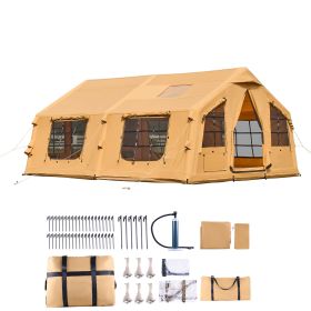 Inflatable Tents for Camping, 8-12 Person Easy Setup Blow up Tent with Hand Pump, 4 Season Luxury Glamping Tent with 2 Skylights, Canopy, Stove J