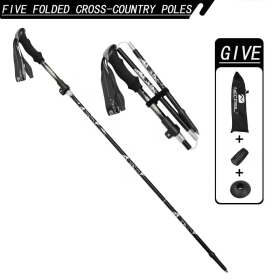 1PC Gold 5-Section Folding Trekking Pole, Adjustable Lightweight Hiking Stick for Walking, Camping & Outdoor Trekking
