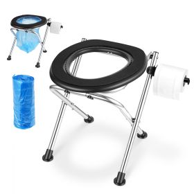 Portable Toilet for Camping, 350 lbs Weight Capacity, Stainless Steel Foldable Camp Travel Toilet with Soft Seat for Adults, Suitable for Trucker