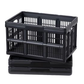 Plastic Collapsible Storage Bins, 45L 3 Packs, Stackable Folding Storage Crates with Handles, Holds 33 lbs Per Bin, Foldable Heavy Duty Container